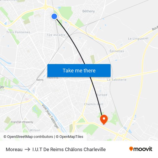 Moreau to I.U.T De Reims Châlons Charleville map
