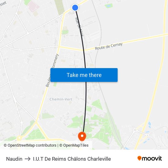 Naudin to I.U.T De Reims Châlons Charleville map