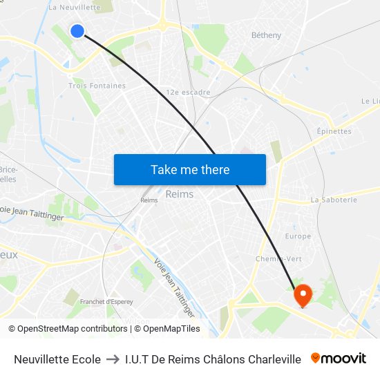 Neuvillette Ecole to I.U.T De Reims Châlons Charleville map