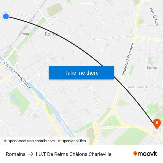 Romains to I.U.T De Reims Châlons Charleville map