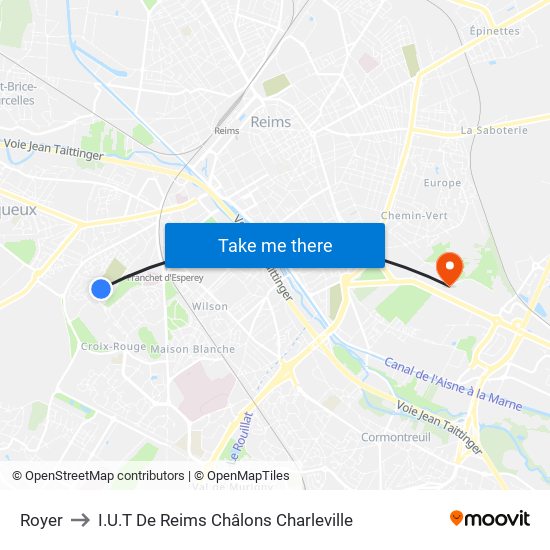 Royer to I.U.T De Reims Châlons Charleville map