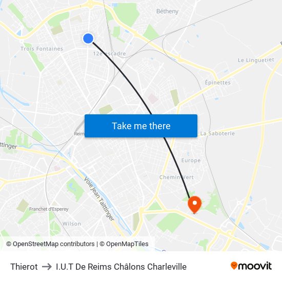 Thierot to I.U.T De Reims Châlons Charleville map