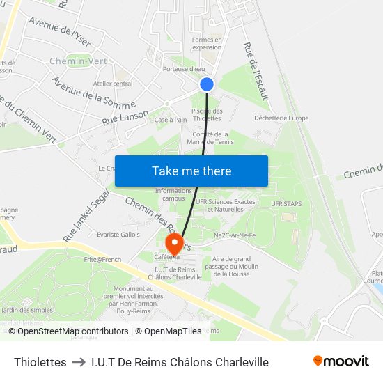 Thiolettes to I.U.T De Reims Châlons Charleville map