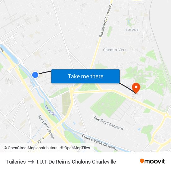 Tuileries to I.U.T De Reims Châlons Charleville map