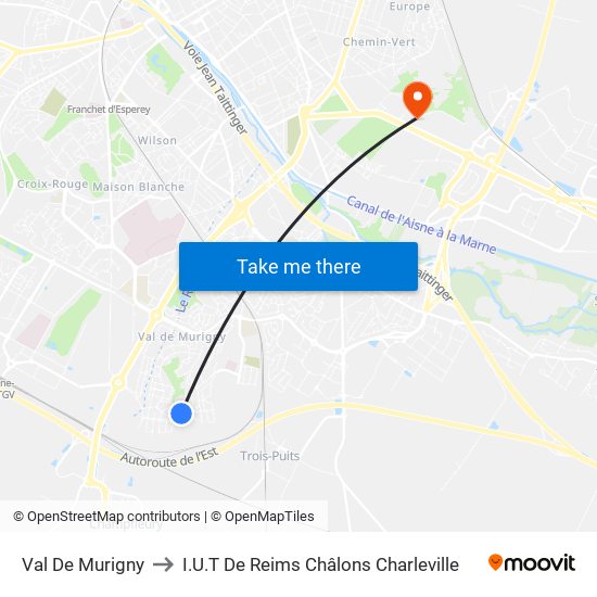 Val De Murigny to I.U.T De Reims Châlons Charleville map