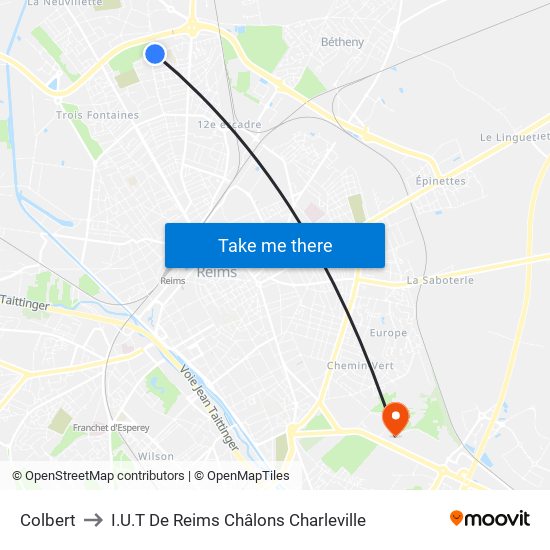 Colbert to I.U.T De Reims Châlons Charleville map