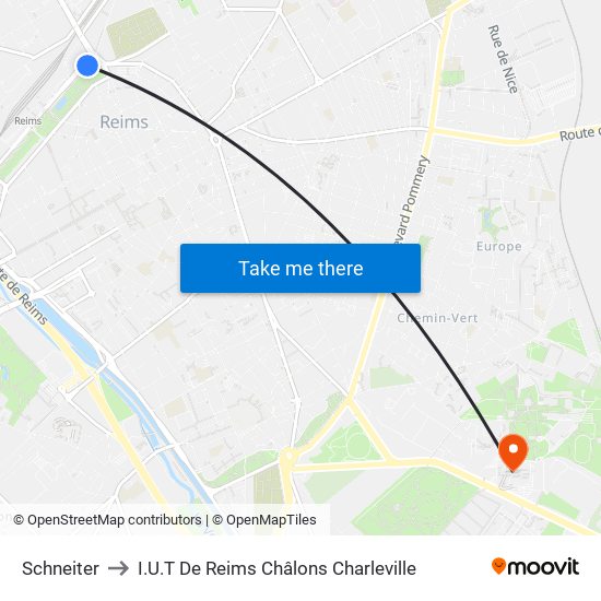 Schneiter to I.U.T De Reims Châlons Charleville map