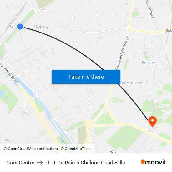 Gare Centre to I.U.T De Reims Châlons Charleville map