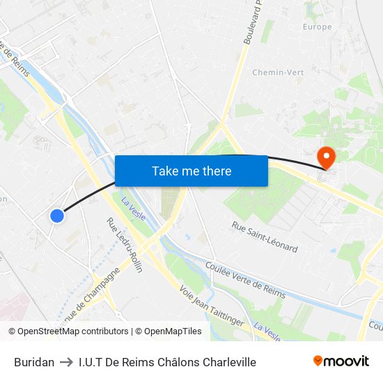 Buridan to I.U.T De Reims Châlons Charleville map