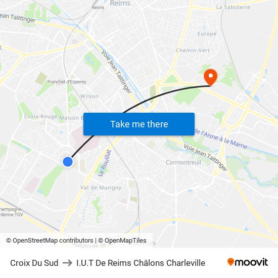Croix Du Sud to I.U.T De Reims Châlons Charleville map