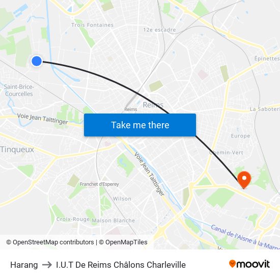 Harang to I.U.T De Reims Châlons Charleville map