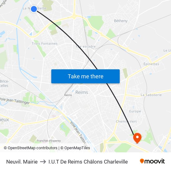 Neuvil. Mairie to I.U.T De Reims Châlons Charleville map