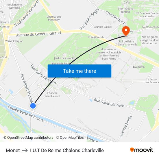 Monet to I.U.T De Reims Châlons Charleville map