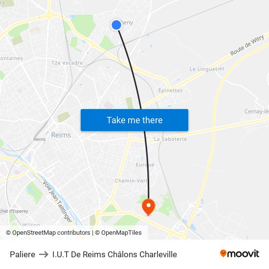 Paliere to I.U.T De Reims Châlons Charleville map
