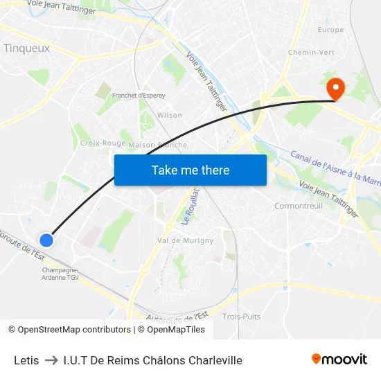 Letis to I.U.T De Reims Châlons Charleville map