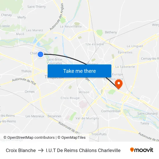 Croix Blanche to I.U.T De Reims Châlons Charleville map