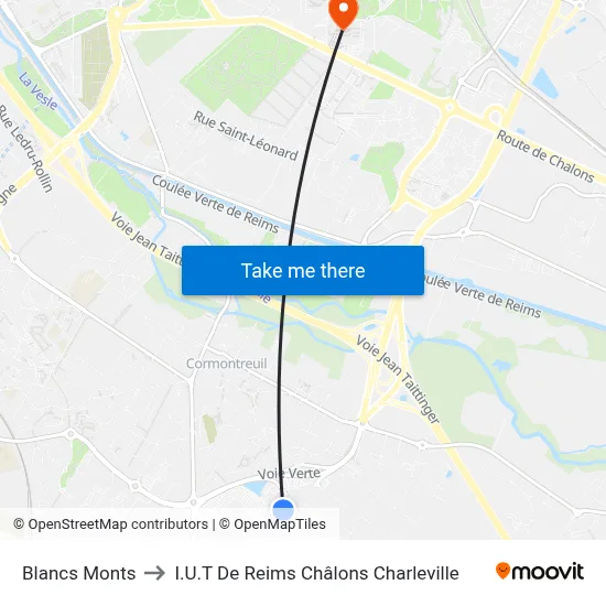 Blancs Monts to I.U.T De Reims Châlons Charleville map