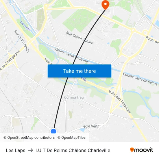 Les Laps to I.U.T De Reims Châlons Charleville map