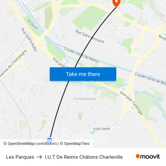Les Parques to I.U.T De Reims Châlons Charleville map