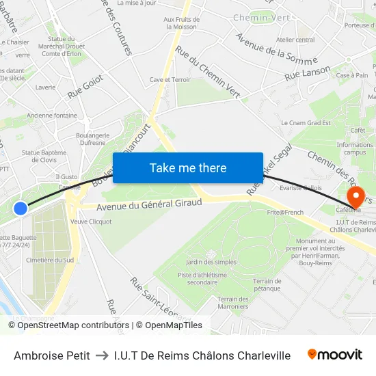 Ambroise Petit to I.U.T De Reims Châlons Charleville map