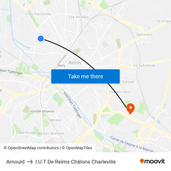 Arnould to I.U.T De Reims Châlons Charleville map