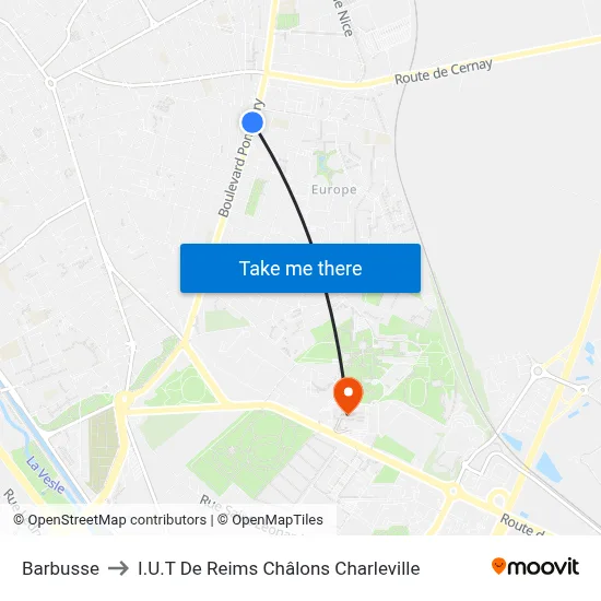 Barbusse to I.U.T De Reims Châlons Charleville map