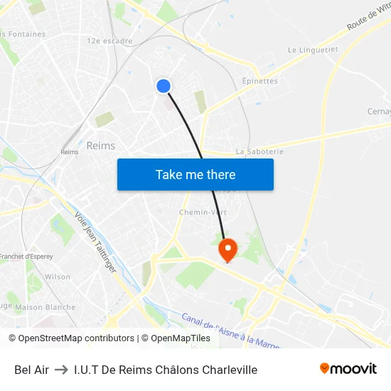 Bel Air to I.U.T De Reims Châlons Charleville map