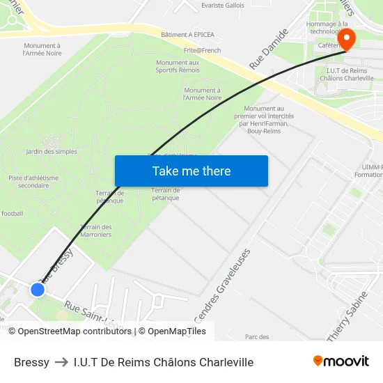 Bressy to I.U.T De Reims Châlons Charleville map