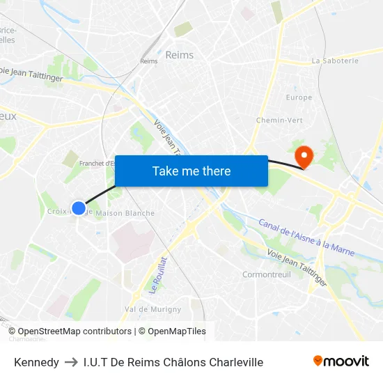 Kennedy to I.U.T De Reims Châlons Charleville map