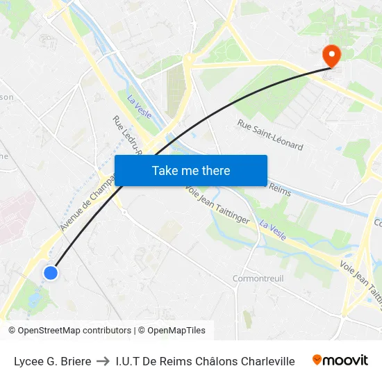 Lycee G. Briere to I.U.T De Reims Châlons Charleville map