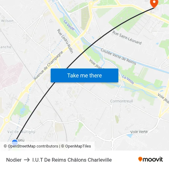 Nodier to I.U.T De Reims Châlons Charleville map