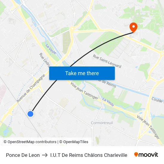 Ponce De Leon to I.U.T De Reims Châlons Charleville map