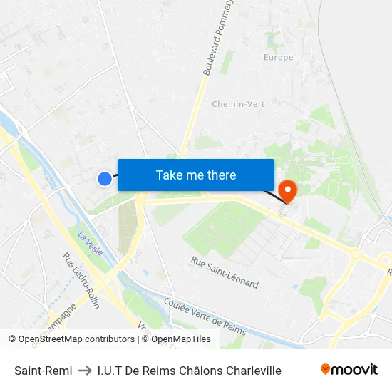 Saint-Remi to I.U.T De Reims Châlons Charleville map