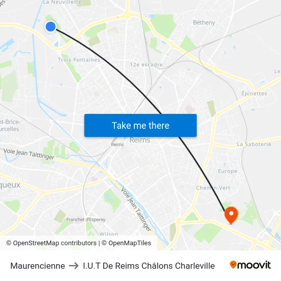Maurencienne to I.U.T De Reims Châlons Charleville map
