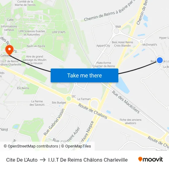 Cite De L'Auto to I.U.T De Reims Châlons Charleville map
