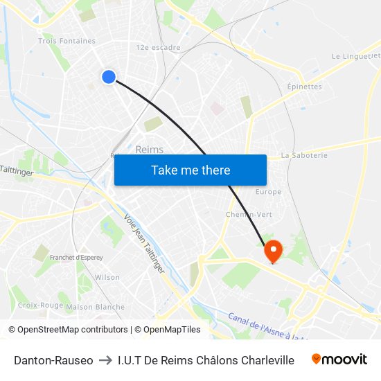 Danton-Rauseo to I.U.T De Reims Châlons Charleville map