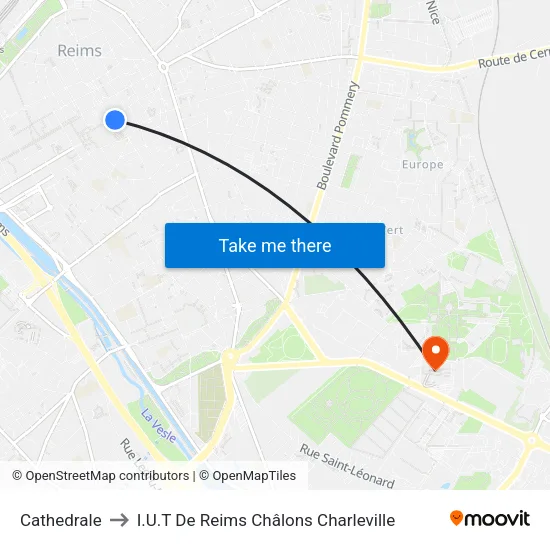 Cathedrale to I.U.T De Reims Châlons Charleville map