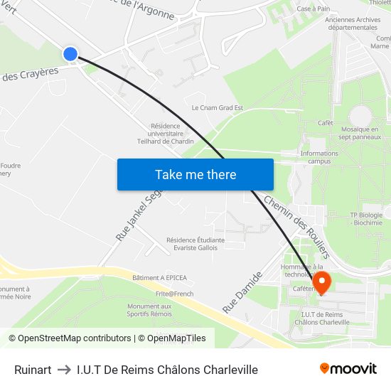 Ruinart to I.U.T De Reims Châlons Charleville map