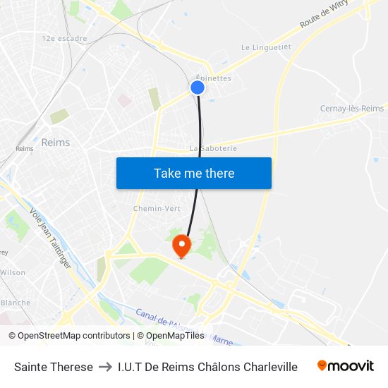 Sainte Therese to I.U.T De Reims Châlons Charleville map