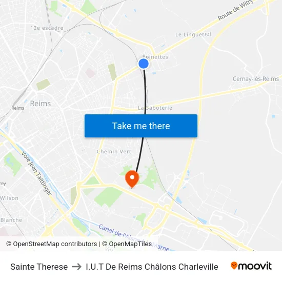 Sainte Therese to I.U.T De Reims Châlons Charleville map