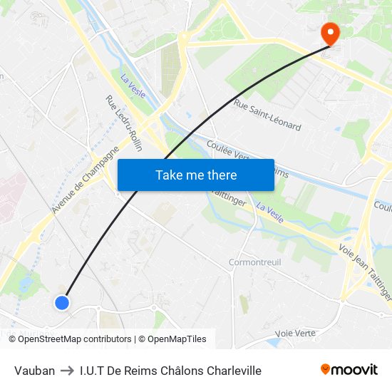 Vauban to I.U.T De Reims Châlons Charleville map