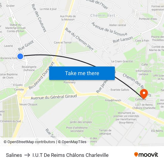 Salines to I.U.T De Reims Châlons Charleville map