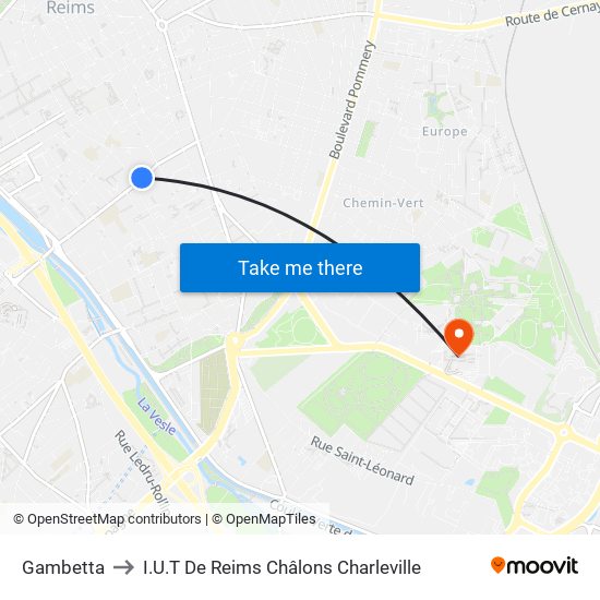 Gambetta to I.U.T De Reims Châlons Charleville map