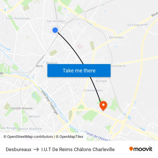 Desbureaux to I.U.T De Reims Châlons Charleville map