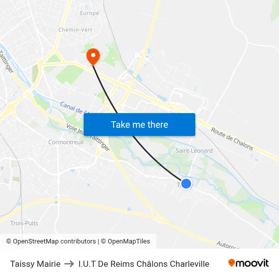 Taissy Mairie to I.U.T De Reims Châlons Charleville map