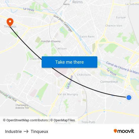 Industrie to Tinqueux map