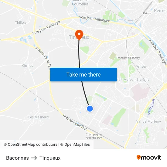 Baconnes to Tinqueux map