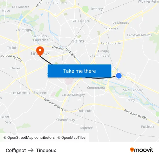 Coffignot to Tinqueux map