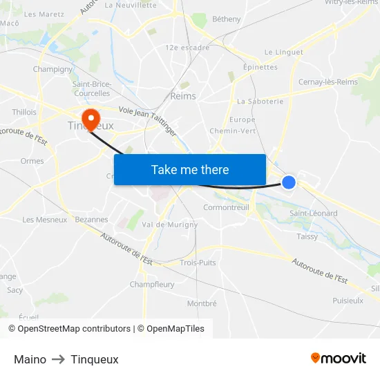 Maino to Tinqueux map