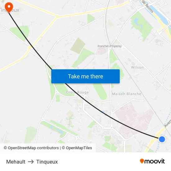 Mehault to Tinqueux map